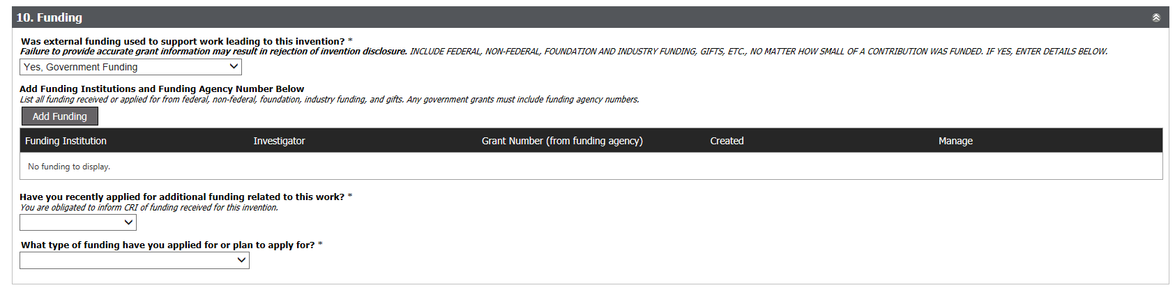 funding screen